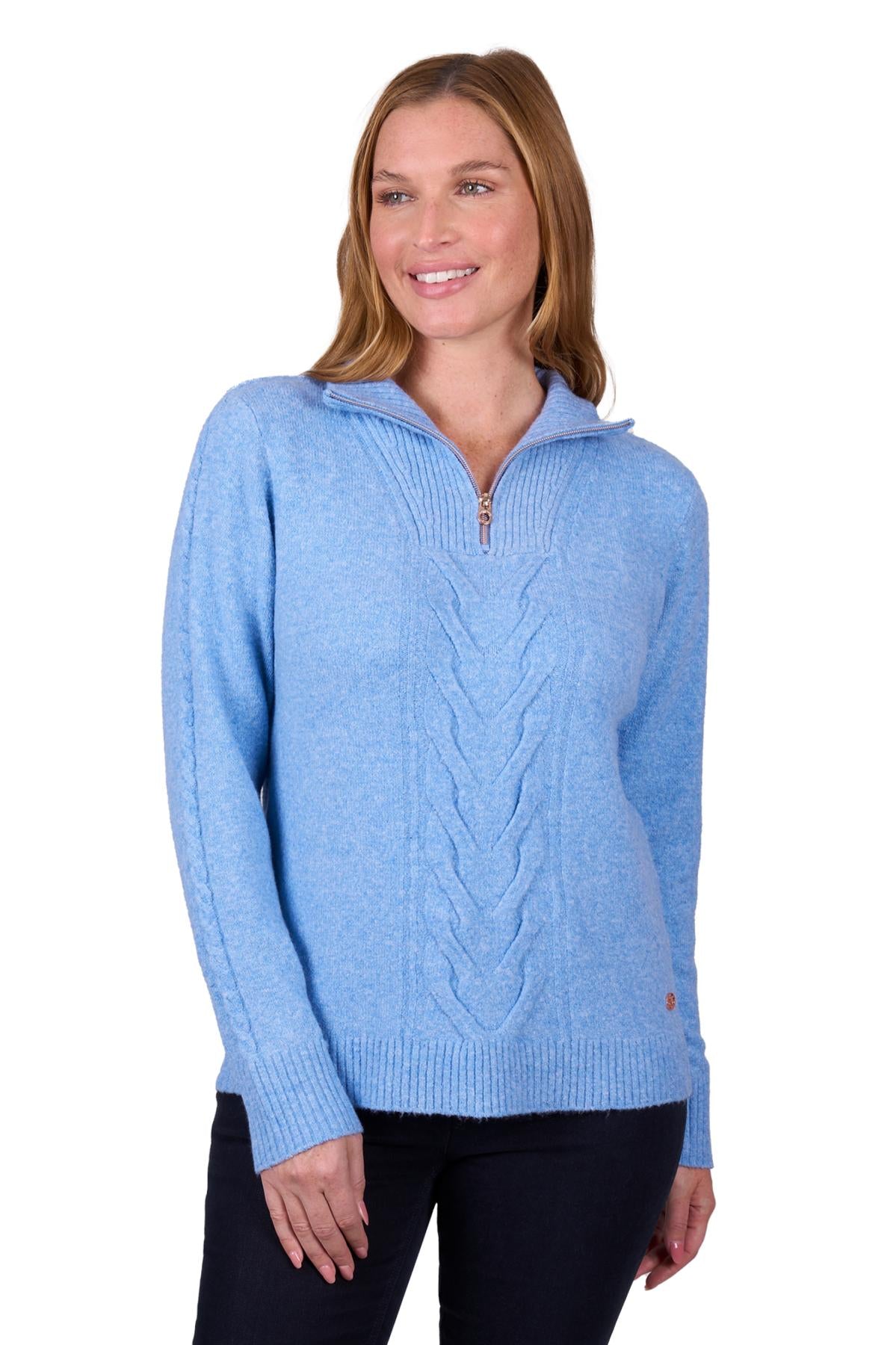 THOMAS COOK CLARA 1/4 ZIP JUMPER BLUE MARLE