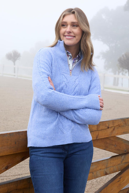THOMAS COOK CLARA 1/4 ZIP JUMPER BLUE MARLE