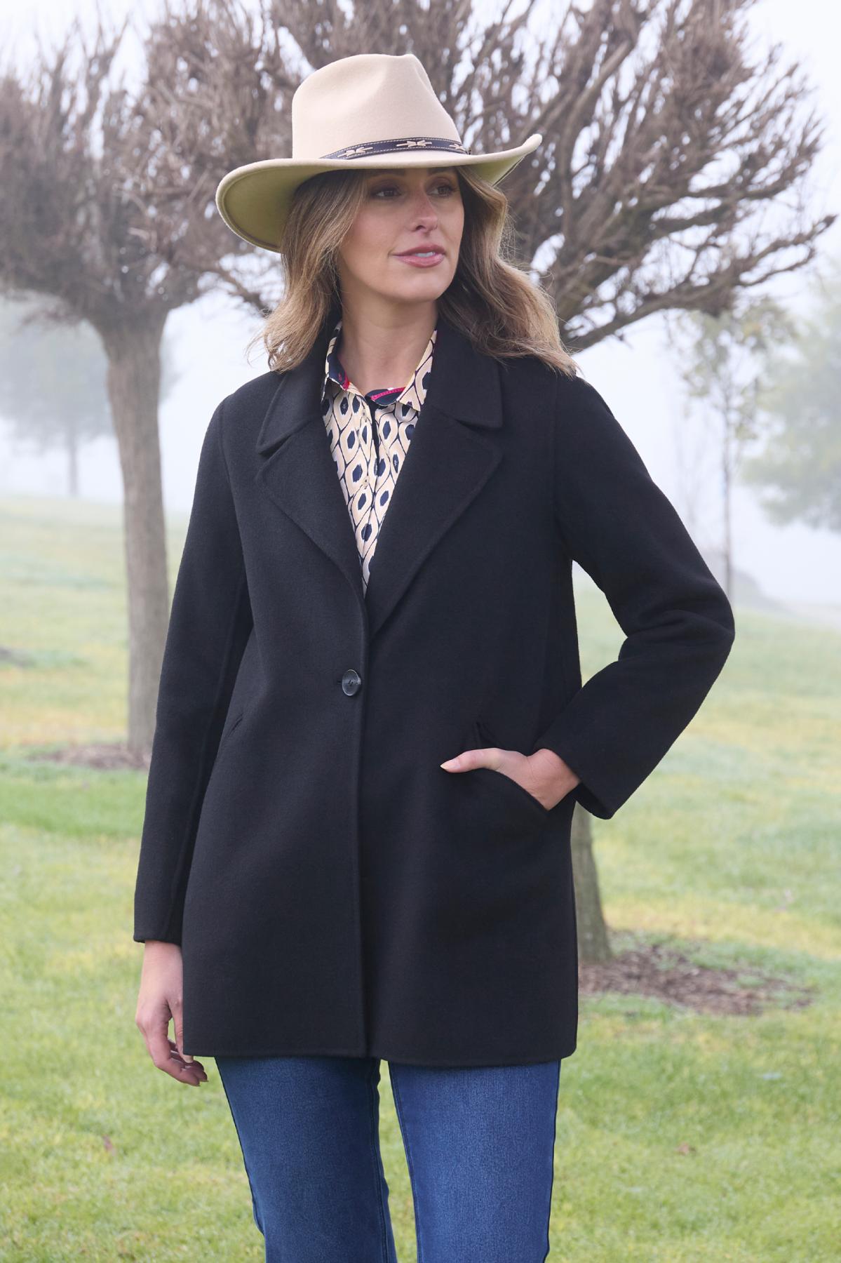 THOMAS COOK WOMENS ATHENA WOOL COAT BLACK