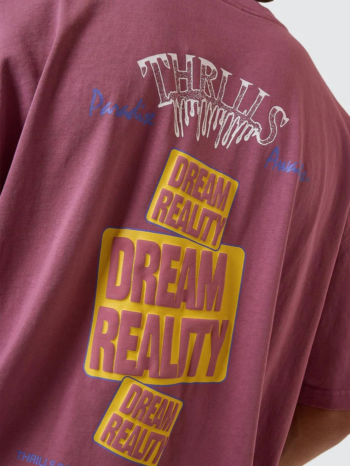 THRILLS REALITY DREAMS BOX FIT OVERSIZE TEE DELTA BERRY