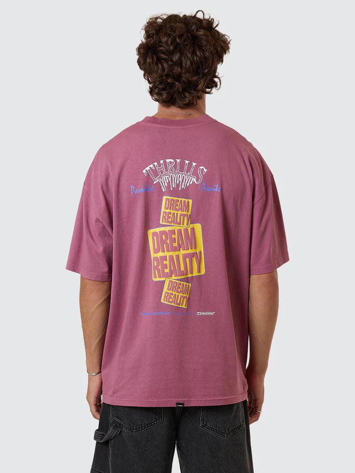 THRILLS REALITY DREAMS BOX FIT OVERSIZE TEE DELTA BERRY