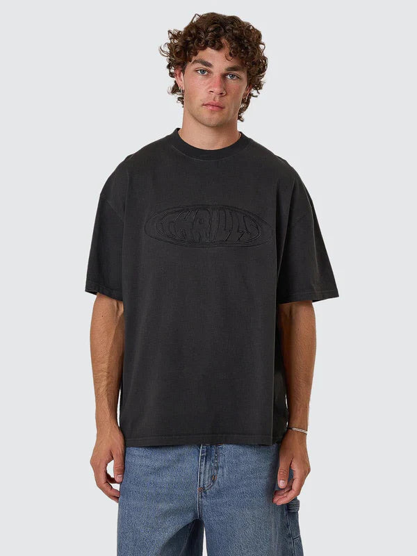 THRILLS SHADOWLESS EMBRO OVERSIZE BOX FIT TEE PIRATE BLACK