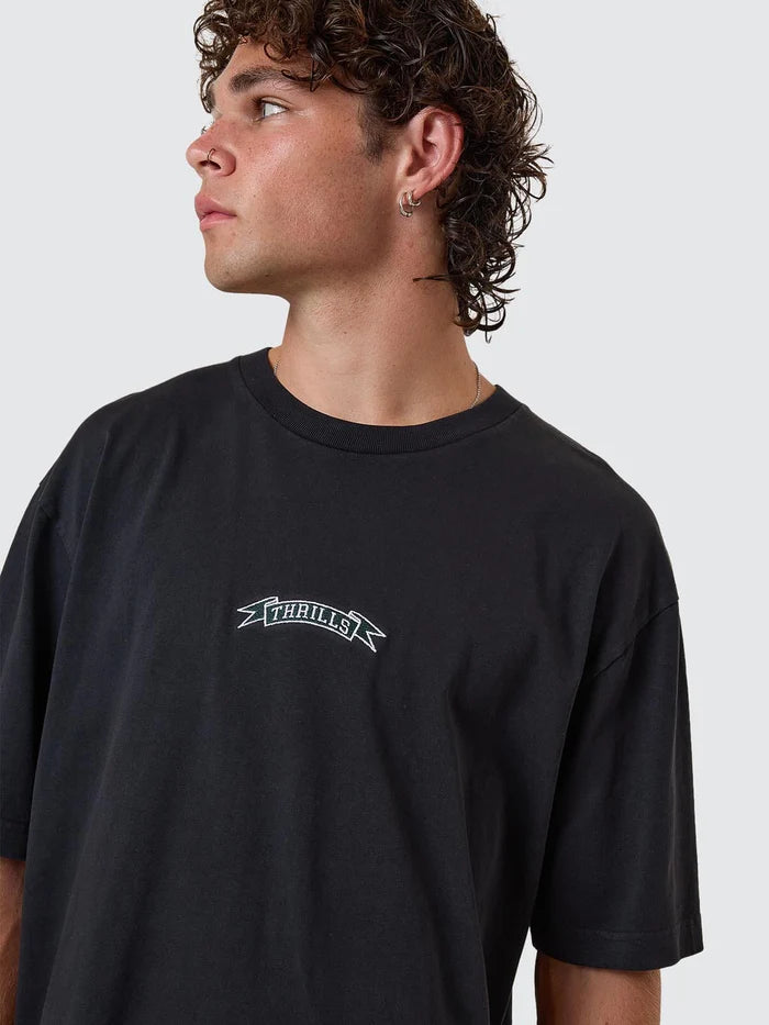 THRILLS PENNANT EMBRO OVERSIZE FIT TEE TWILIGHT BLACK