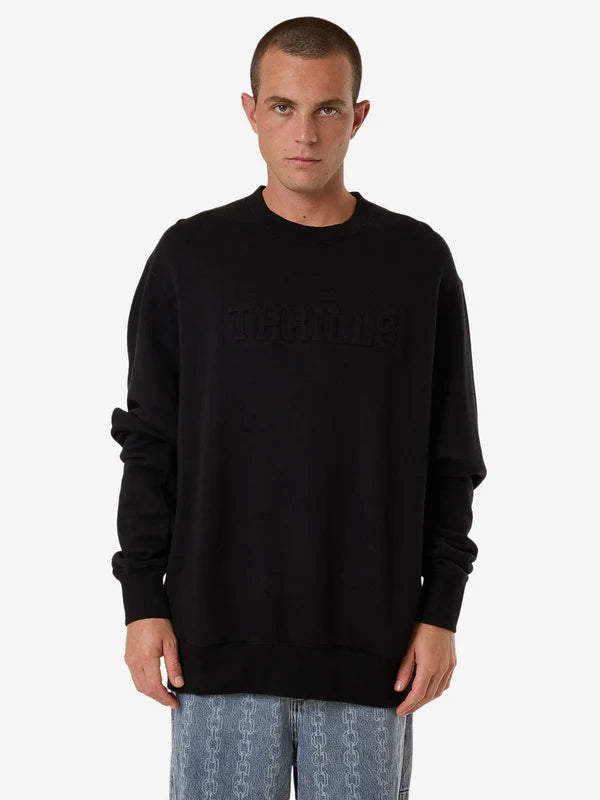 THRILLS ROOSEVELT EMBOSS OVERSIZE CREW FLEECE BLACK