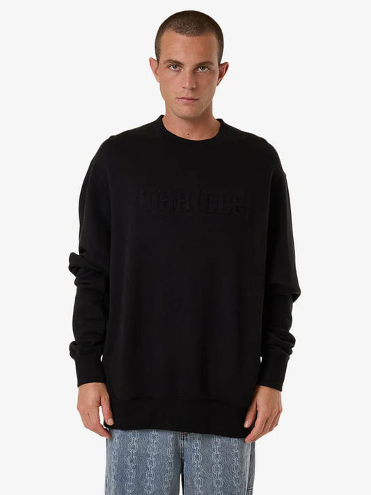 THRILLS ROOSEVELT EMBOSS OVERSIZE CREW FLEECE BLACK