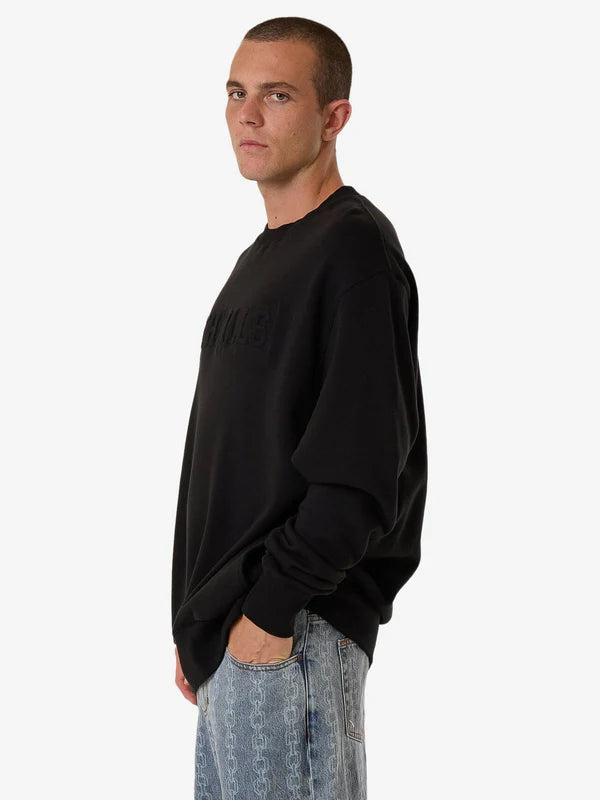 THRILLS ROOSEVELT EMBOSS OVERSIZE CREW FLEECE BLACK