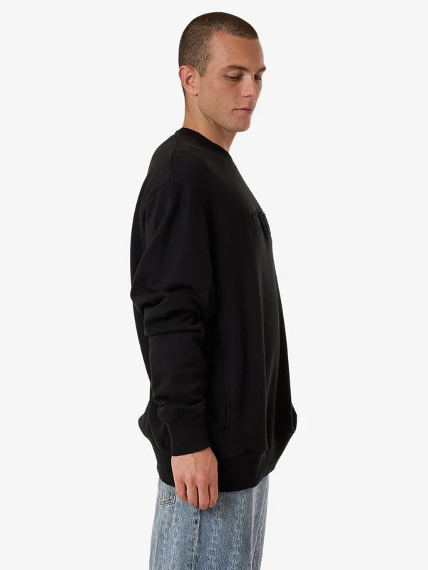 THRILLS ROOSEVELT EMBOSS OVERSIZE CREW FLEECE BLACK