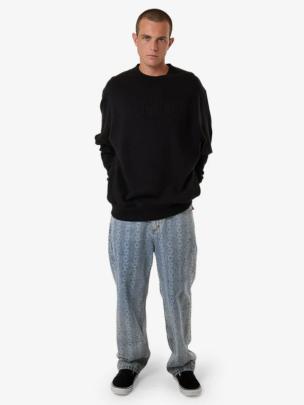 THRILLS ROOSEVELT EMBOSS OVERSIZE CREW FLEECE BLACK