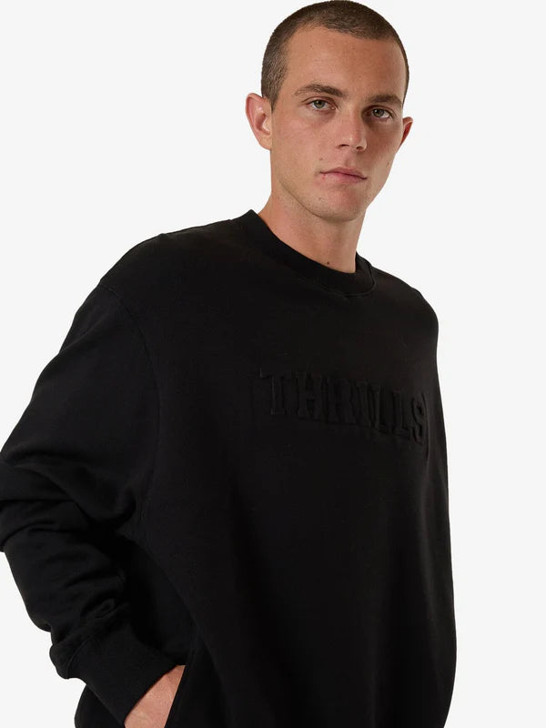 THRILLS ROOSEVELT EMBOSS OVERSIZE CREW FLEECE BLACK