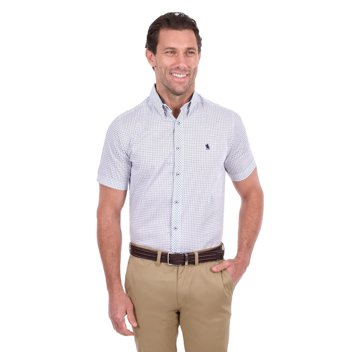 Thomas Cook Mens Noah Tailored Short Sleeve Shirt | White/Royal