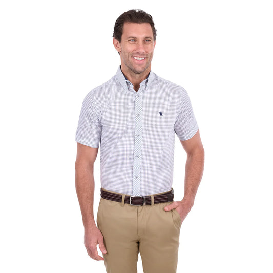 Thomas Cook Mens Noah Tailored Short Sleeve Shirt | White/Royal