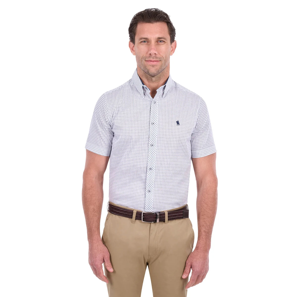 Thomas Cook Mens Noah Tailored Short Sleeve Shirt | White/Royal