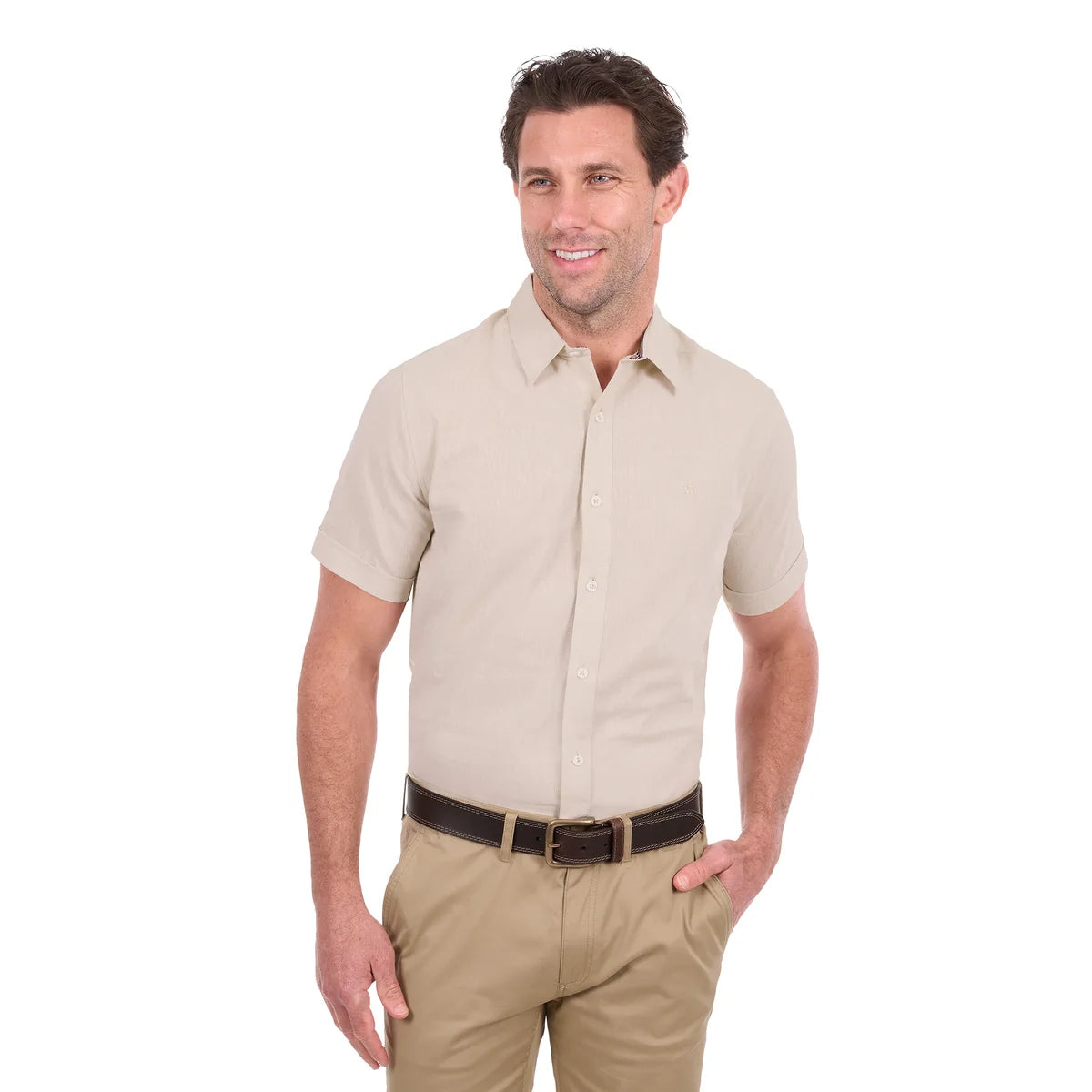 Thomas Cook Mens TC Linen Short Sleeve Shirt | Natural Marle