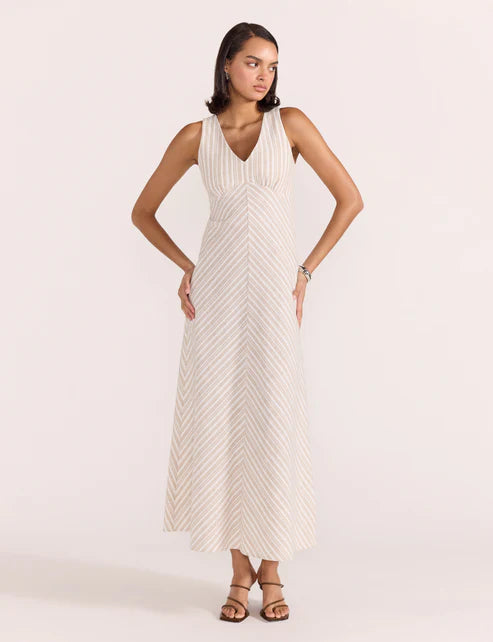 STAPLE THE LABEL EDRA BIAS MIDI DRESS WHITE/BEIGE