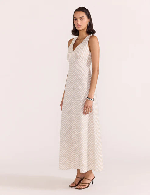 STAPLE THE LABEL EDRA BIAS MIDI DRESS WHITE/BEIGE