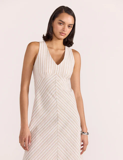 STAPLE THE LABEL EDRA BIAS MIDI DRESS WHITE/BEIGE