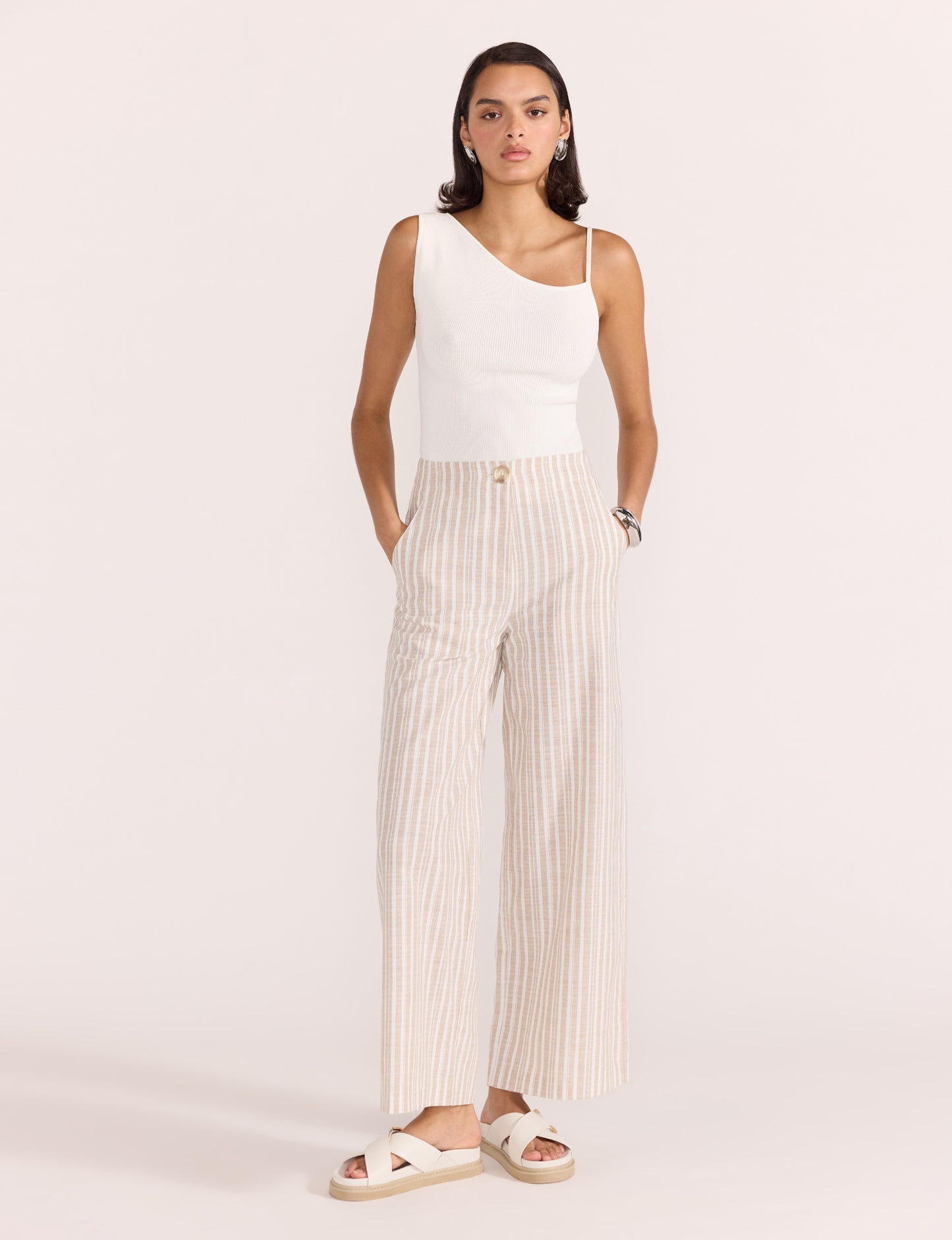 STAPLE THE LABLE EDRA HIGH WAIST PANTS WHITE/BEIGE