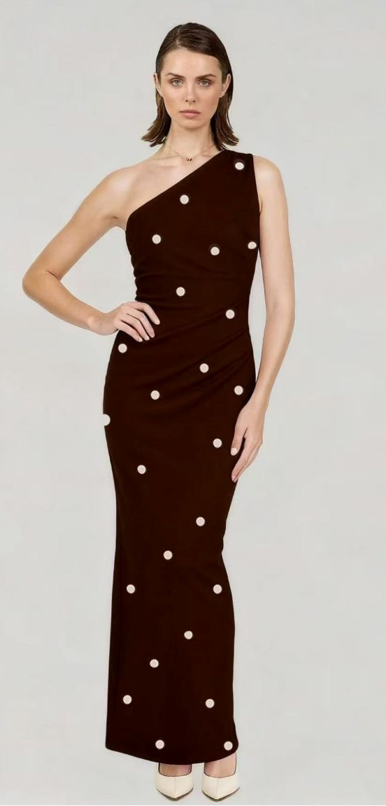 Yh & Co One Shoulder Maxi Dress | Chocolate