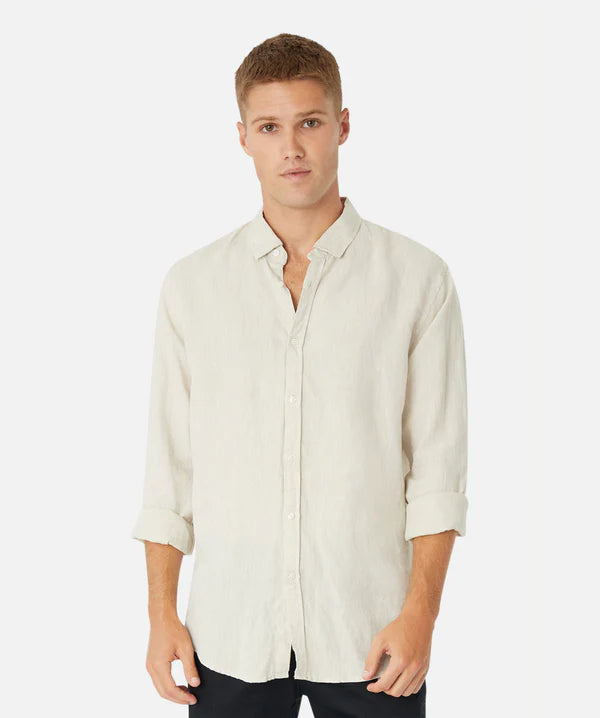 INDUSTRIE THE TENNYSON LINEN LS SHIRT OATMEAL