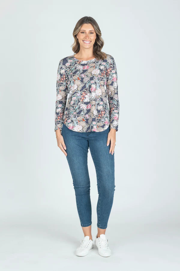 MAGLIA LONG SLEEVE FLORAL TOP NAVY BASE