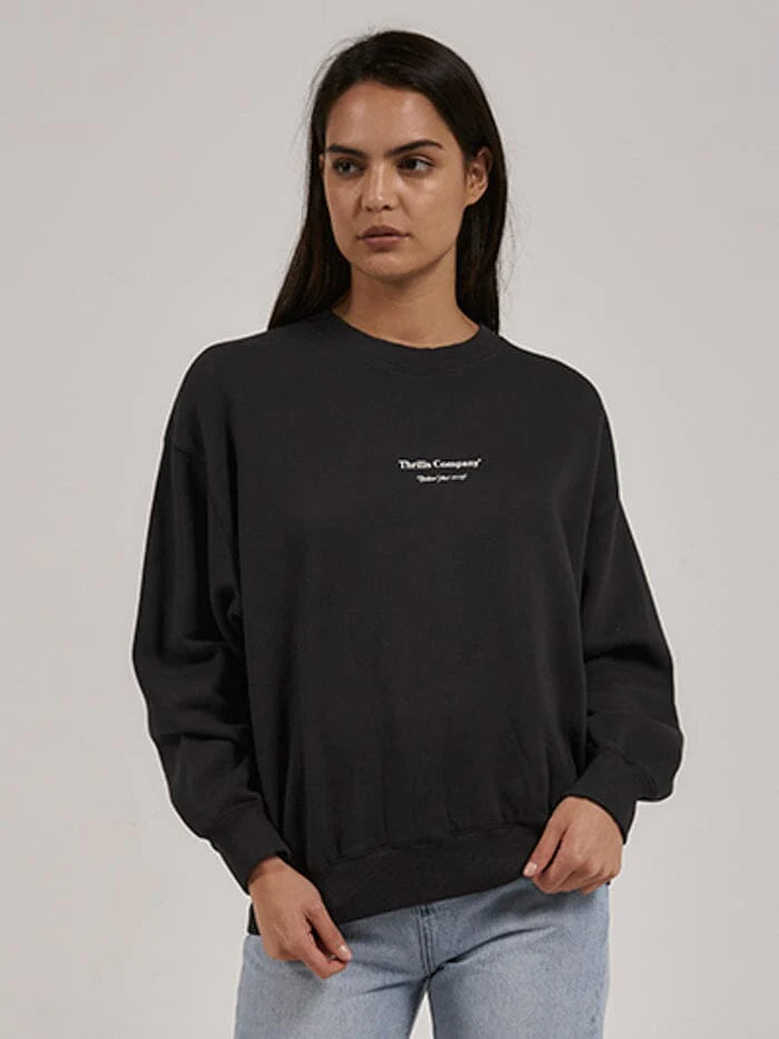 THRILLS ABOVE AS BELOW RETRO SLOUCH CREW WASHED BLACK