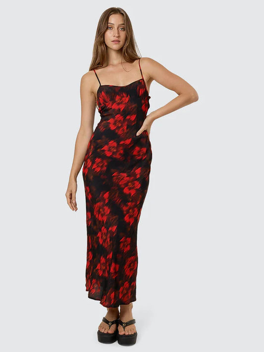 THRILLS LUCKY FOR YOU FLORAL MAXI DRESS REDWOOD