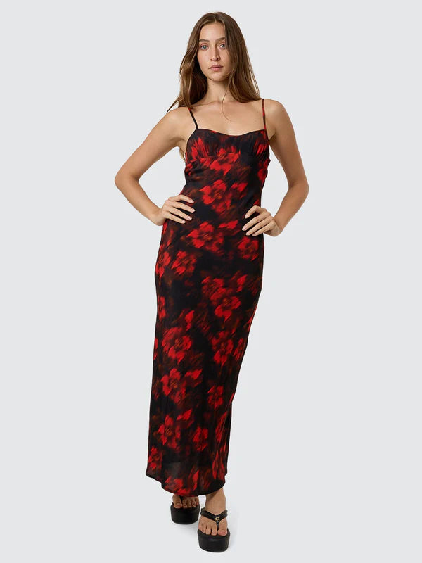 THRILLS LUCKY FOR YOU FLORAL MAXI DRESS REDWOOD