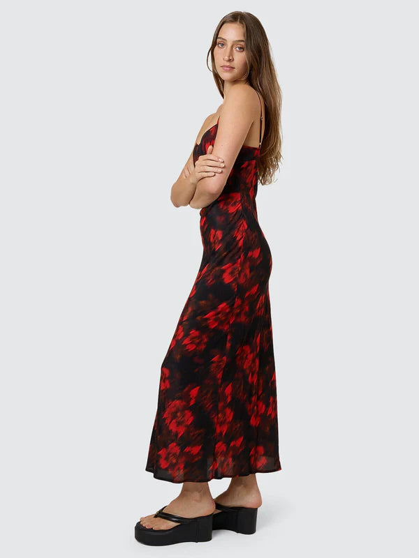 THRILLS LUCKY FOR YOU FLORAL MAXI DRESS REDWOOD