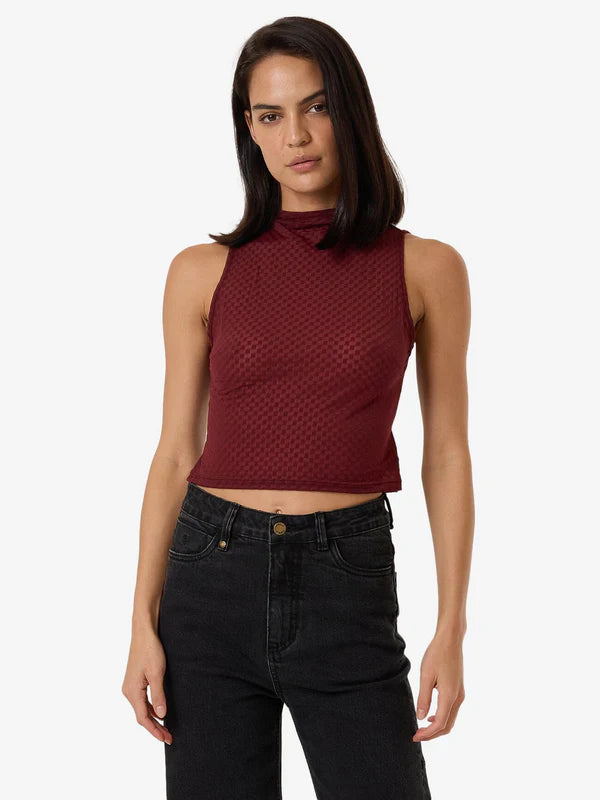 THRILLS PETRA MESH TOP DARK CHERRY