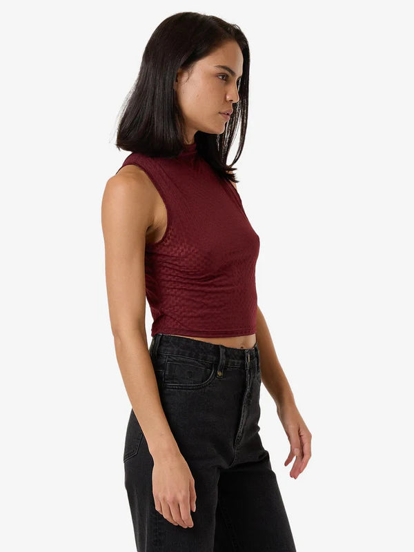 THRILLS PETRA MESH TOP DARK CHERRY