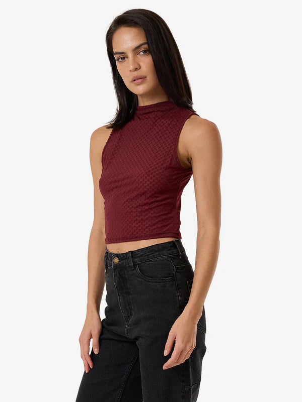 THRILLS PETRA MESH TOP DARK CHERRY