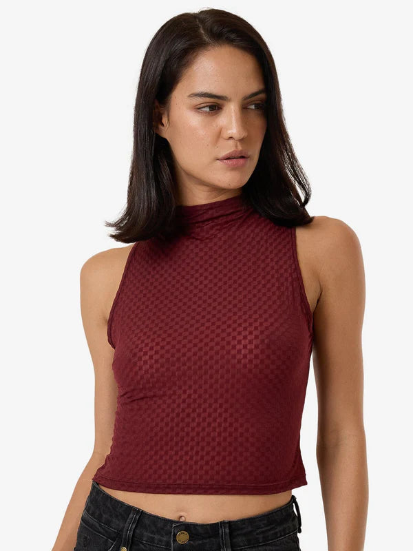 THRILLS PETRA MESH TOP DARK CHERRY