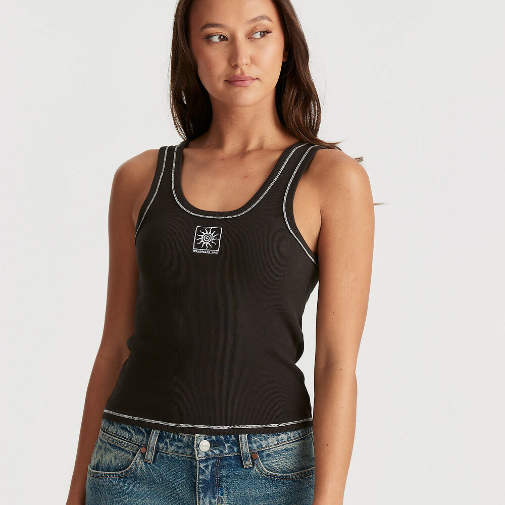 WRANGLER SUN SPIRAL MY MATES TANK WARM BLACK