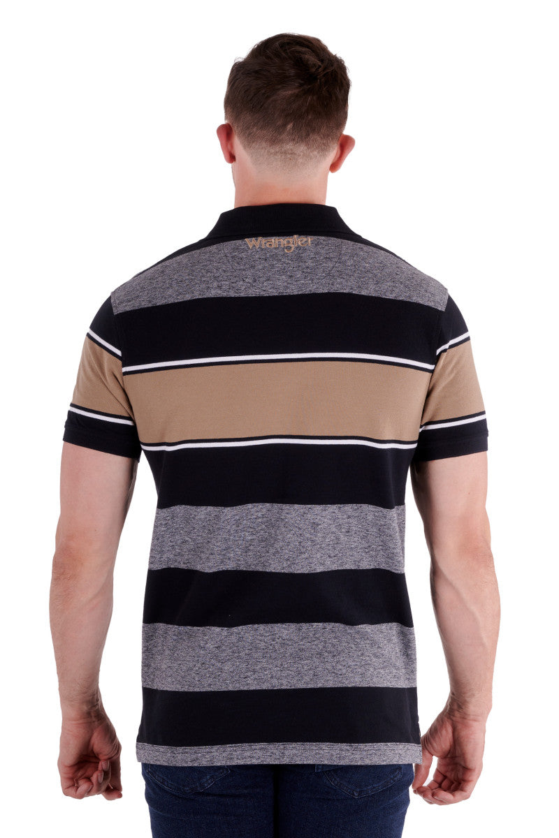 WRANGLER MENS ANDREW SHORT SLEEVE POLO BLACK/TAN