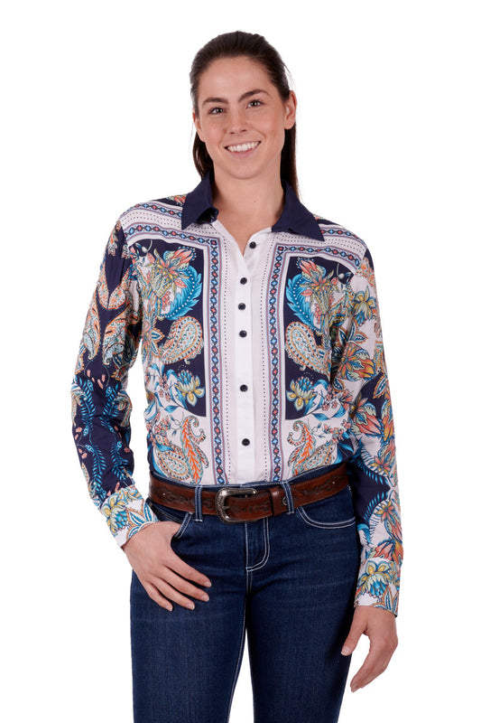 WRANGLER WOMENS RANDA LONG SLEEVE SHIRT NAVY/MULTI