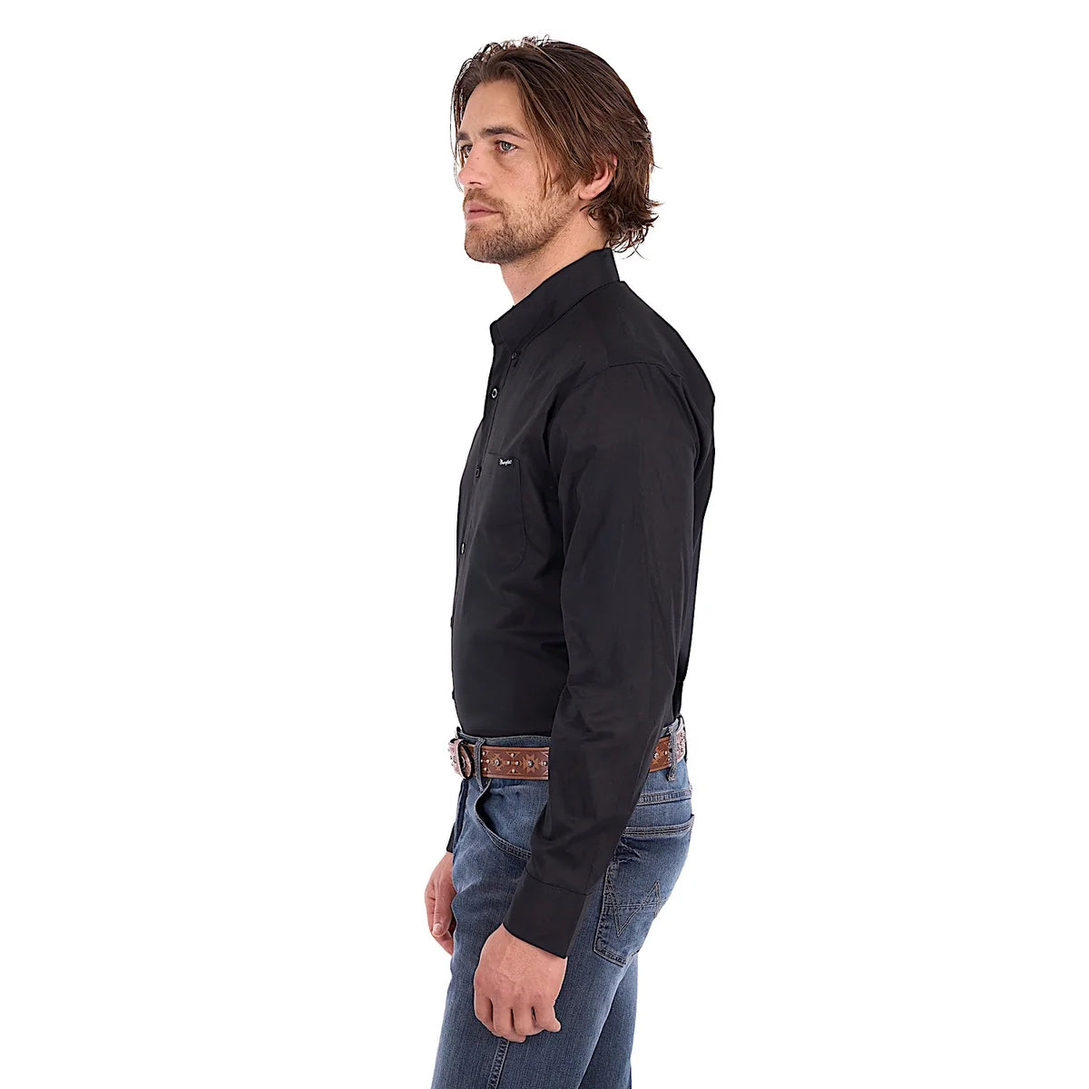 Wrangler Mens Flex One Pocket Long Sleeve Shirt | Black