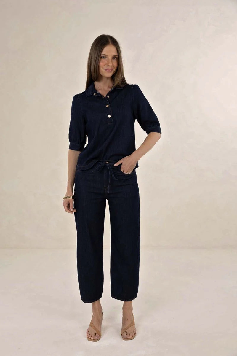 Humidity Ivy Barrel Jean | Dark Blue