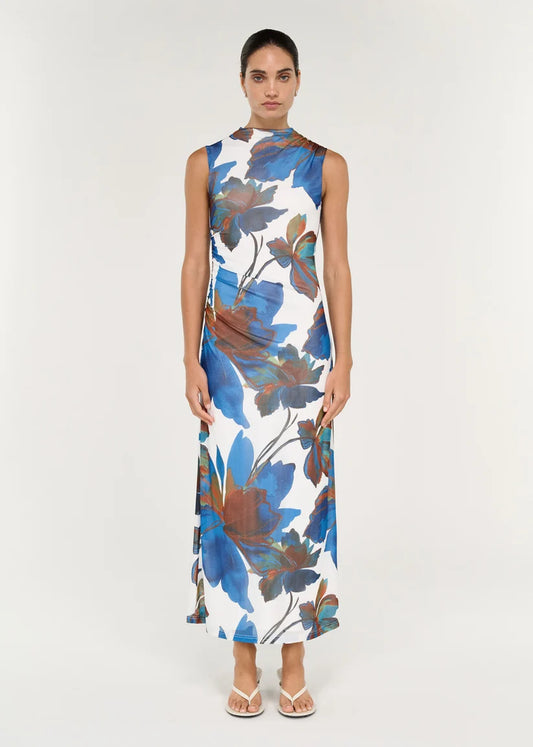 Staple The Label Aria Mesh Midi Dress | Blue/Brown Floral