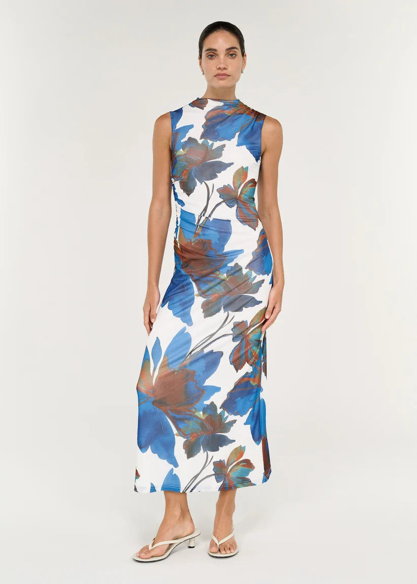 Staple The Label Aria Mesh Midi Dress | Blue/Brown Floral