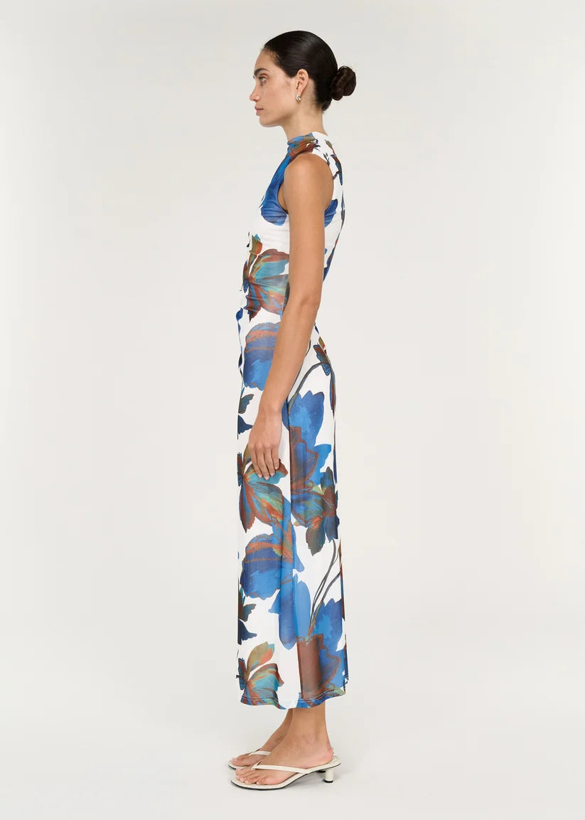 Staple The Label Aria Mesh Midi Dress | Blue/Brown Floral