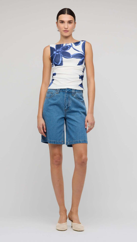 STAPLE THE LABEL ETHOS MESH TOP BLUE/WHITE FLORAL