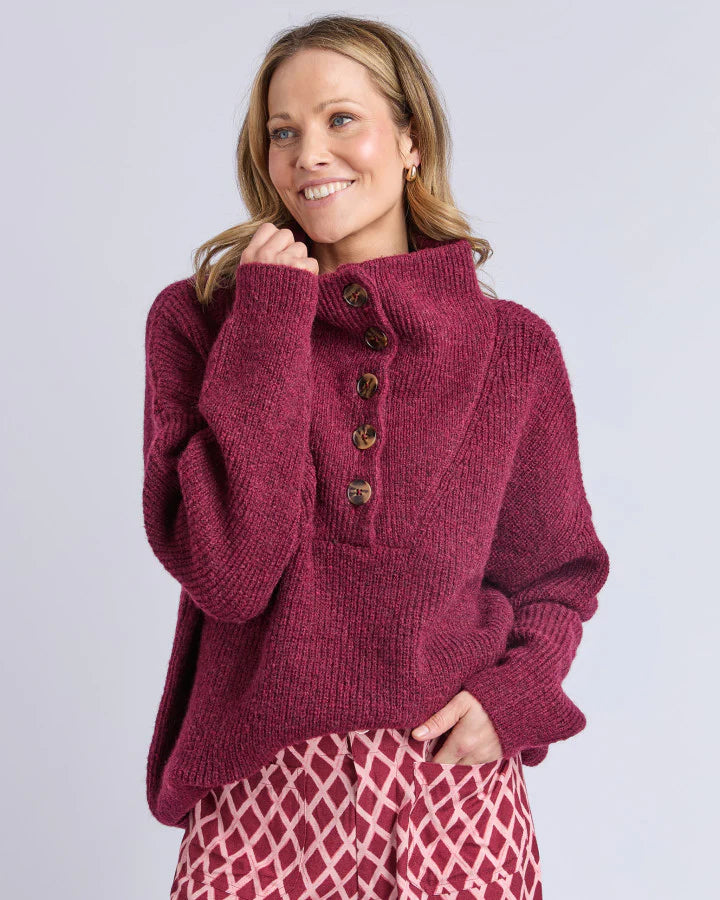 Elm Bron Button Knit | Maroon