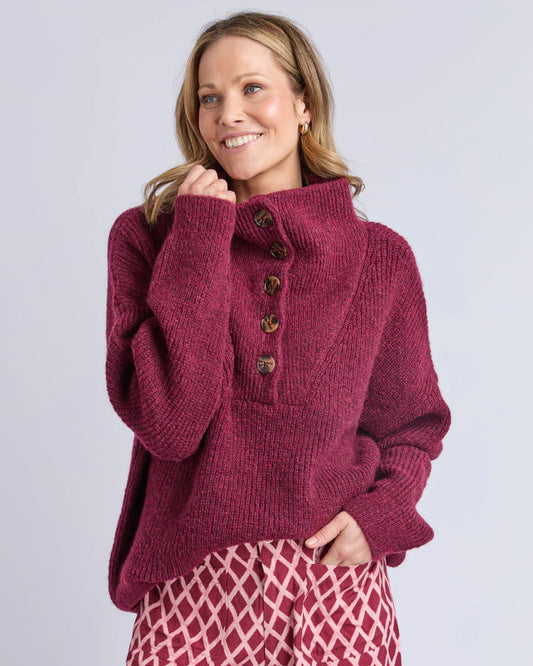 Elm Bron Button Knit | Maroon