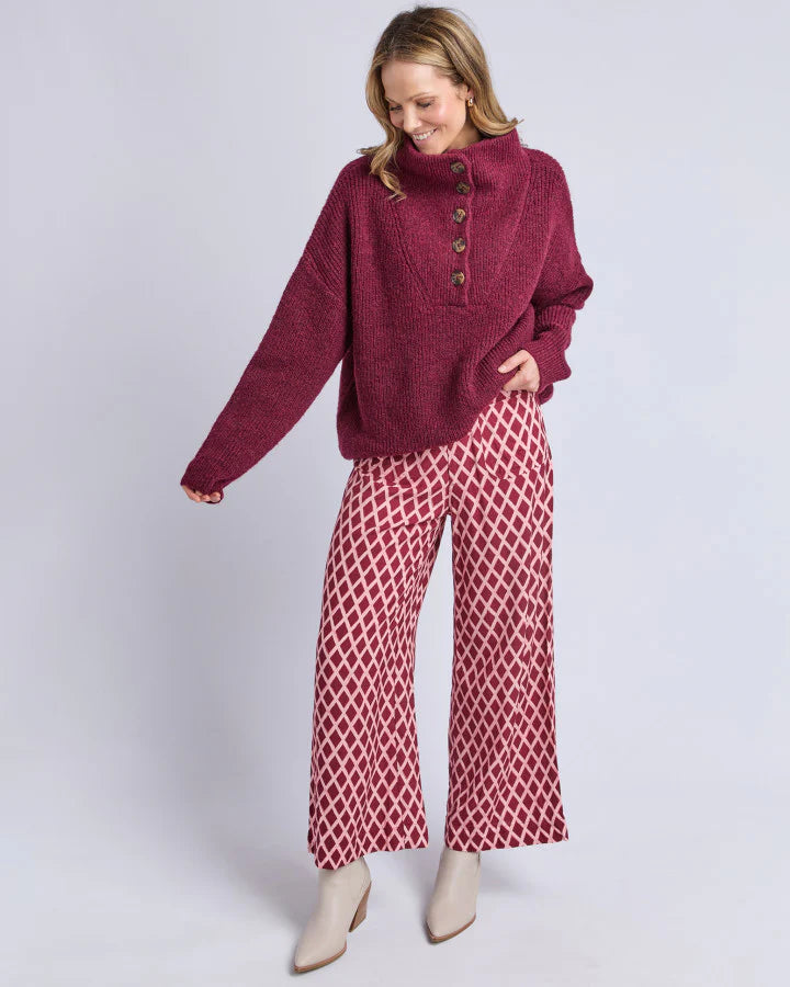 Elm Bron Button Knit | Maroon