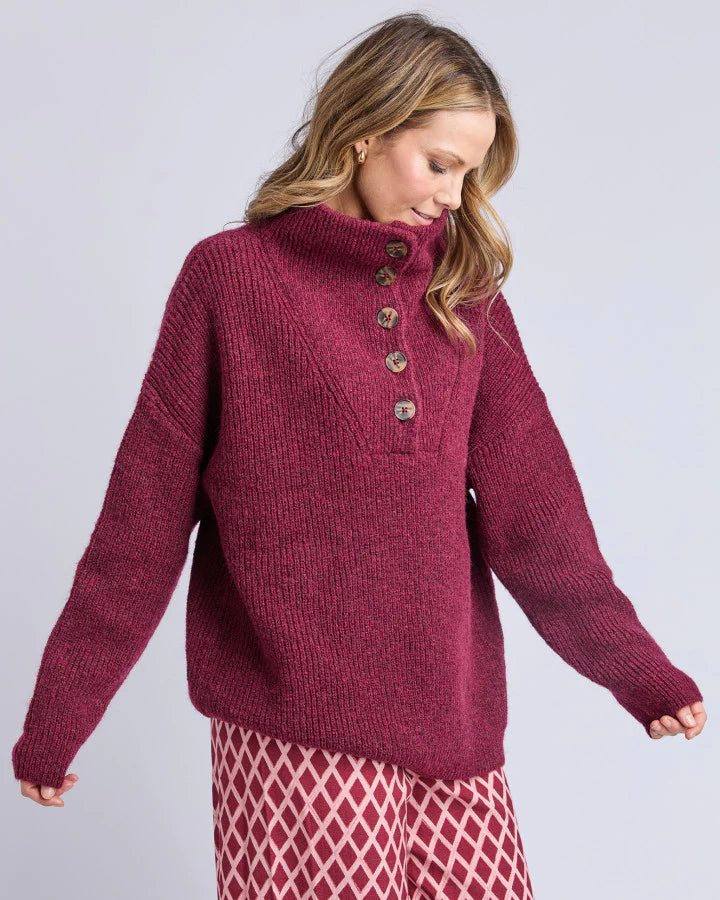 Elm Bron Button Knit | Maroon