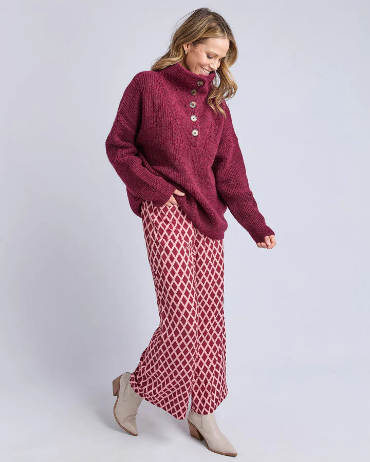 Elm Bron Button Knit | Maroon