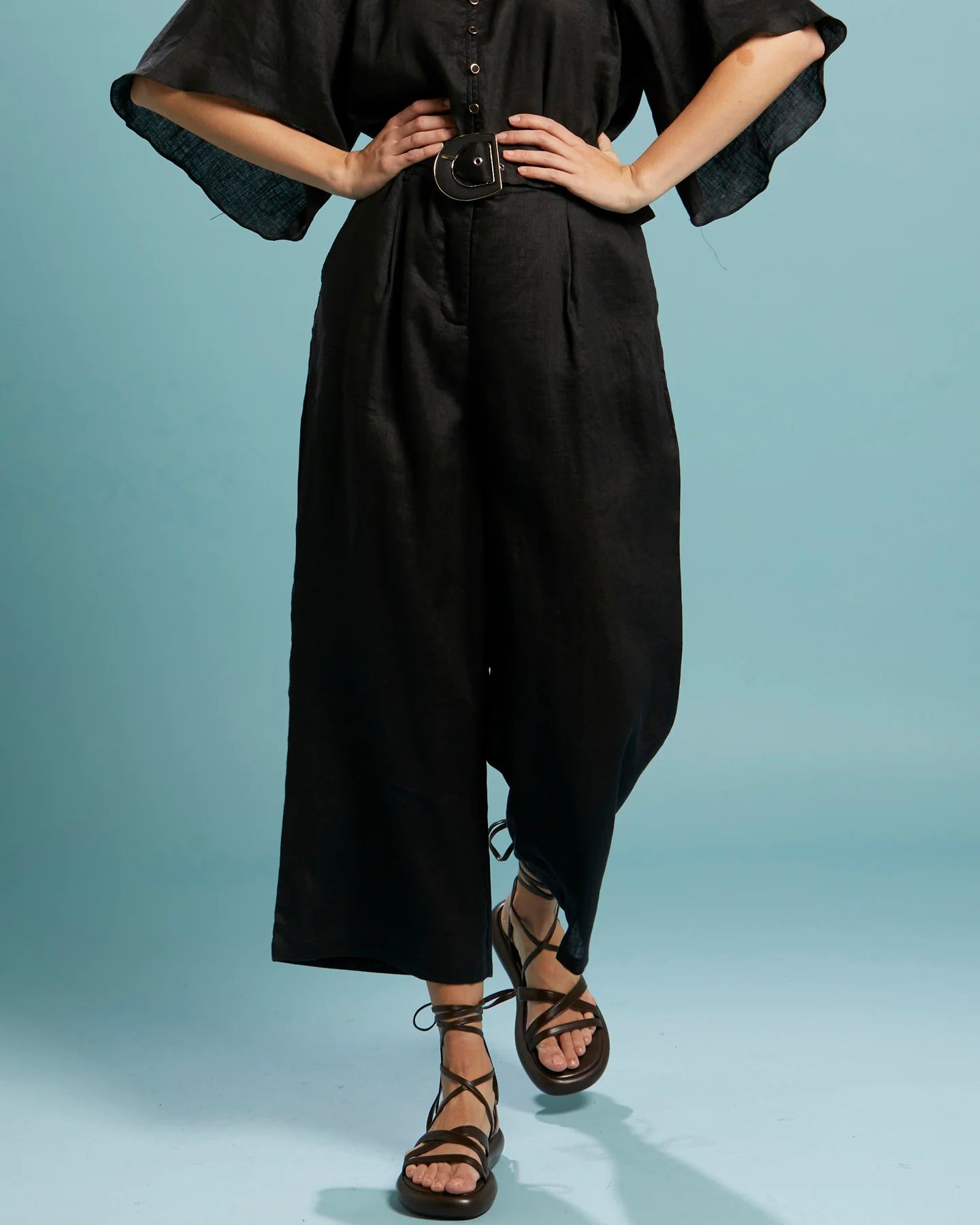 FATE+BECKER EXHALE BELTED WIDE LEG PANT BLACK