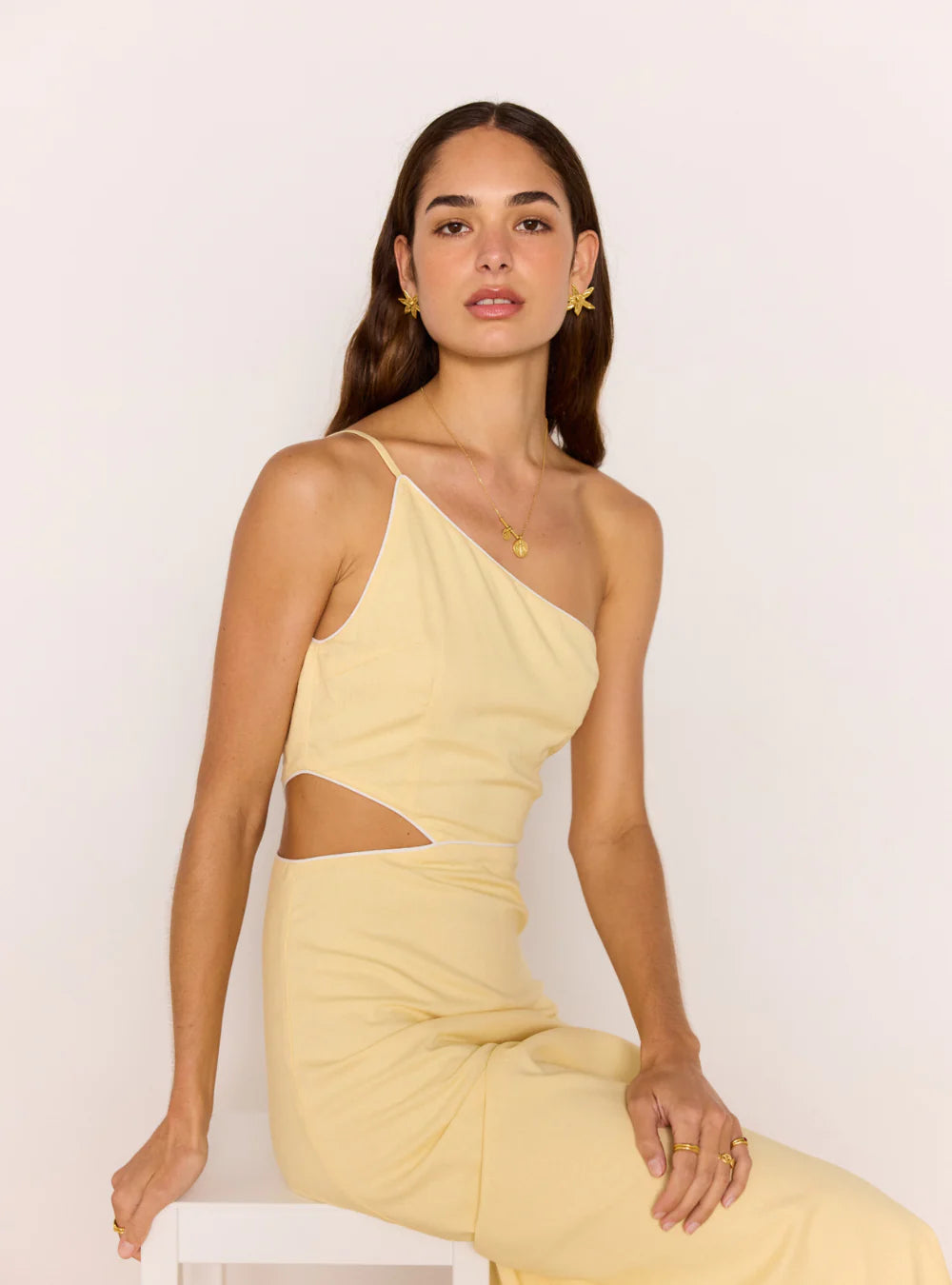 MINK PINK CIEL ONE SHOULDER MAXI DRESS PALE YELLOW