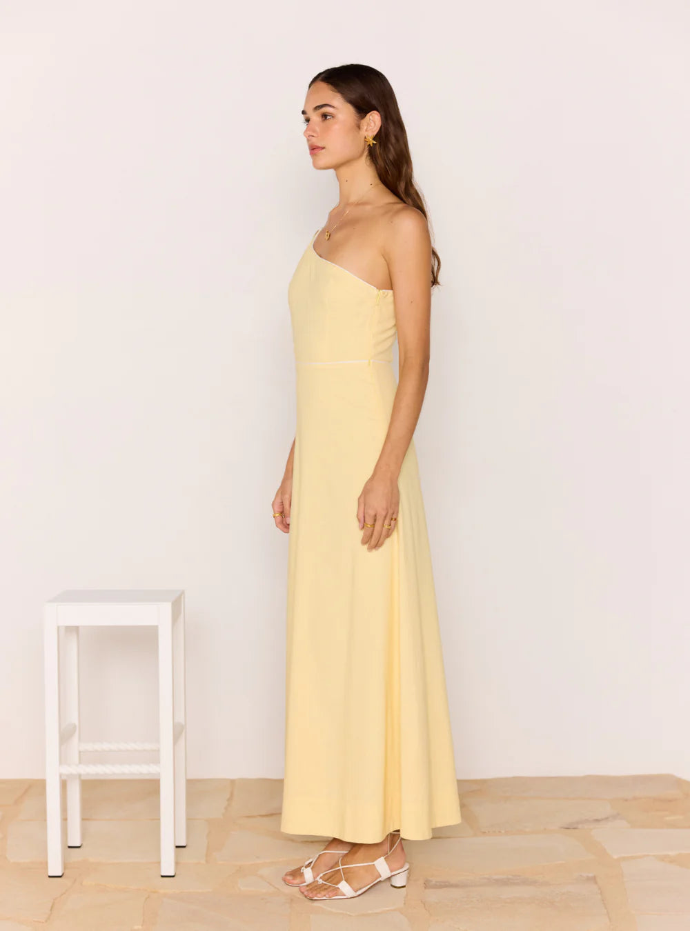 MINK PINK CIEL ONE SHOULDER MAXI DRESS PALE YELLOW