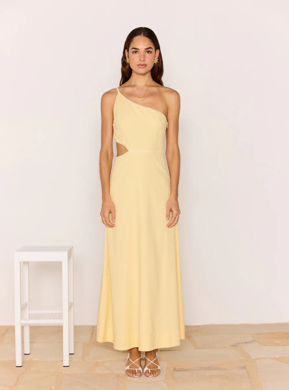 MINK PINK CIEL ONE SHOULDER MAXI DRESS PALE YELLOW